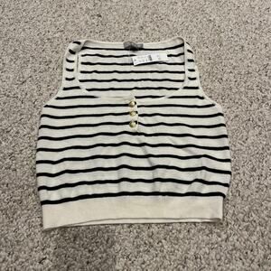 J. Crew Cream and Black Crew Neck Sweater